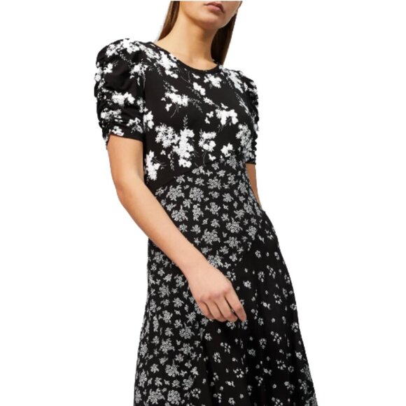 Embroidered Botanical-Print Dress BW Midi Classic Dark Romantic Wedding Guest - Picture 4 of 16